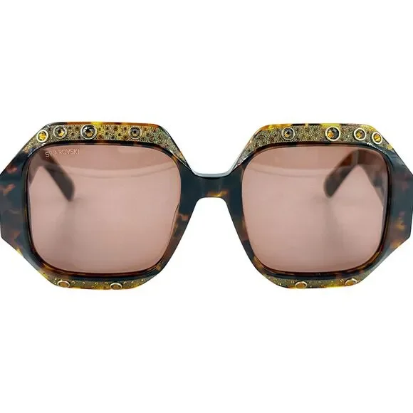 Swarovski SK0382 Womens Plastic Sunglass 52E Dark Havana 53-19 Brown Lens w Case